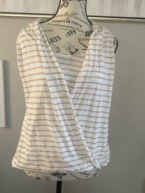 White House Black Market Beige and White Striped Top